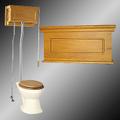 Toilets Bone Vitreous China, Light Oak Finish High Tank Elongated Toilet L-pipe
